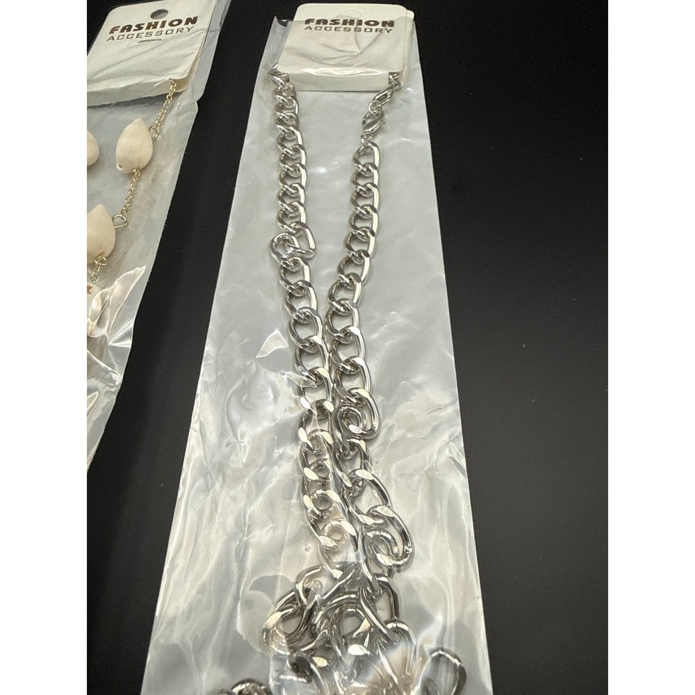 Fashion Accessory Cowrie Shell Gold Chain & Silver Chunky Curb Link Necklace Set - Picture 3 of 4